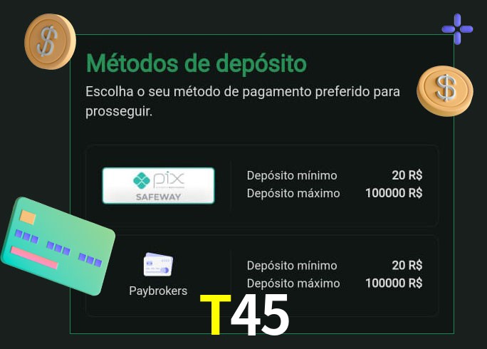 O cassino T45 oferece uma grande variedade de métodos de pagamento